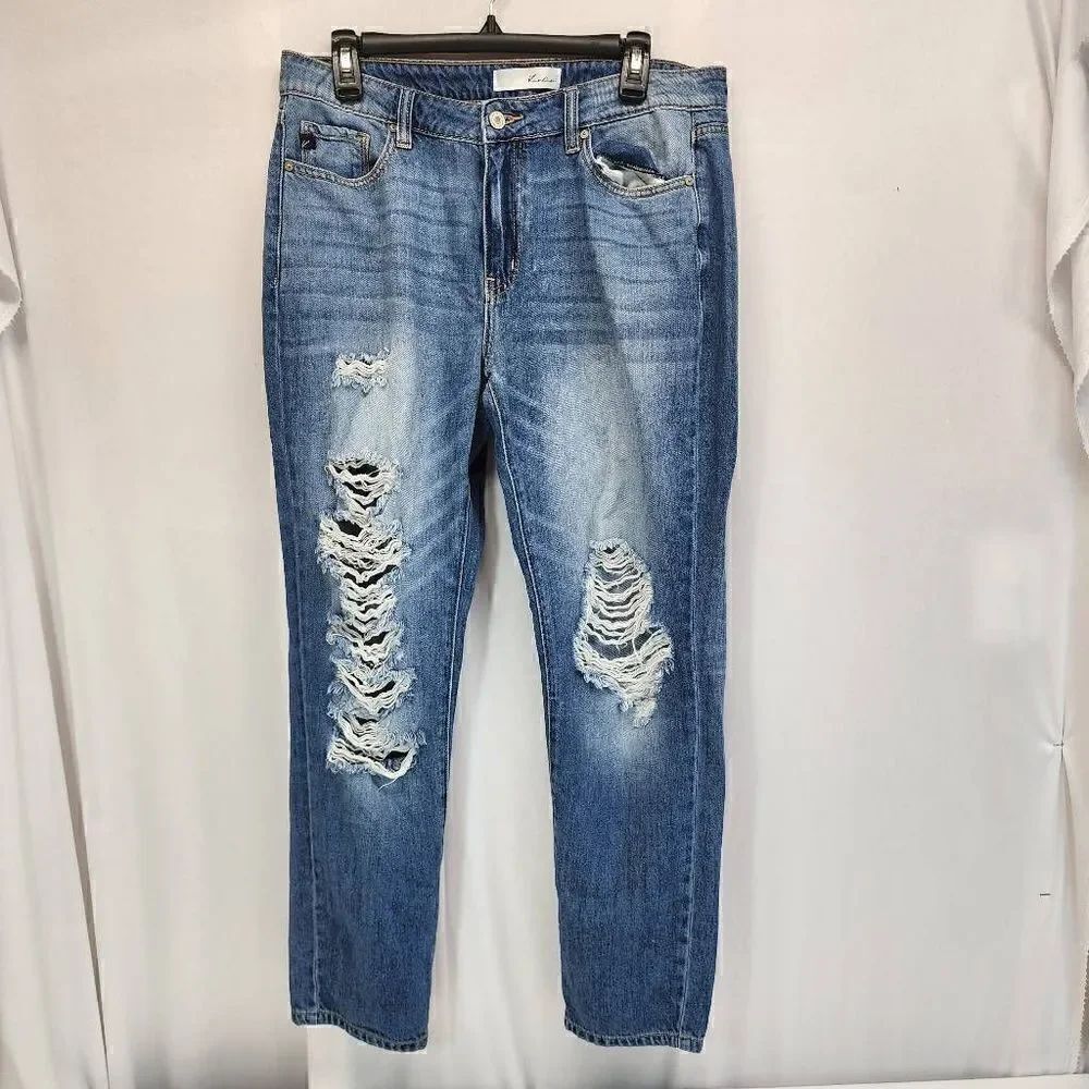 Kancan Mid-Rise Boyfriend Relaxed Distressed Denim Jeans Size 11 - Picture 1 of 11